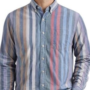 J. Crew Men XL Oxford Shirt Multi Color Pastel Vertical Stripe 90s Style Retro